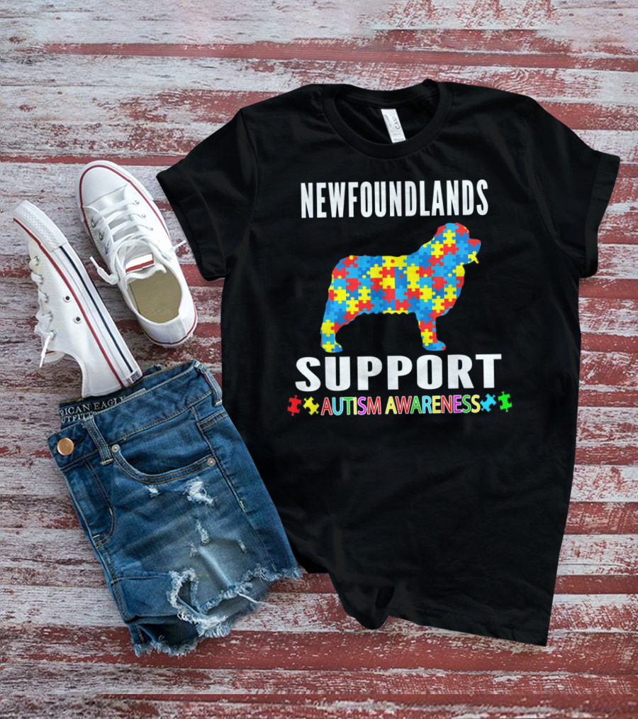 Newfoundlands Support Autism Awareness Puzzle Dog T-Shirt