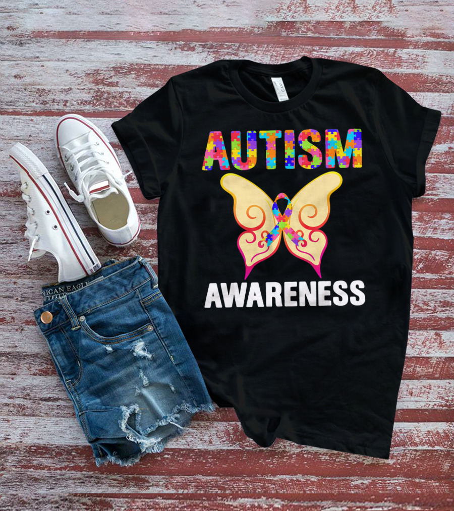 AUTISM AWARENESS Puzzle Piece Butterfly T-Shirt