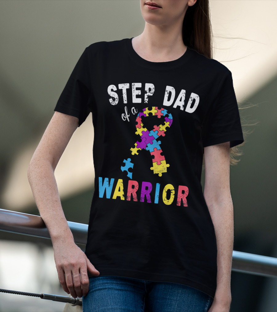 Step Dad Of A Warrior Autism Awareness Puzzle T-Shirt
