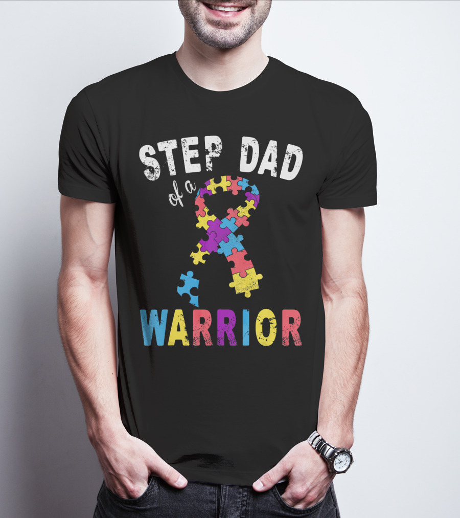 Step Dad Of A Warrior Autism Awareness Puzzle T-Shirt