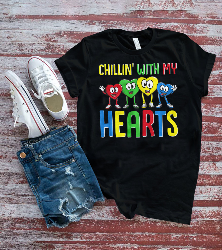 Chillin With My Hearts Colorful Cartoon Characters T-Shirt