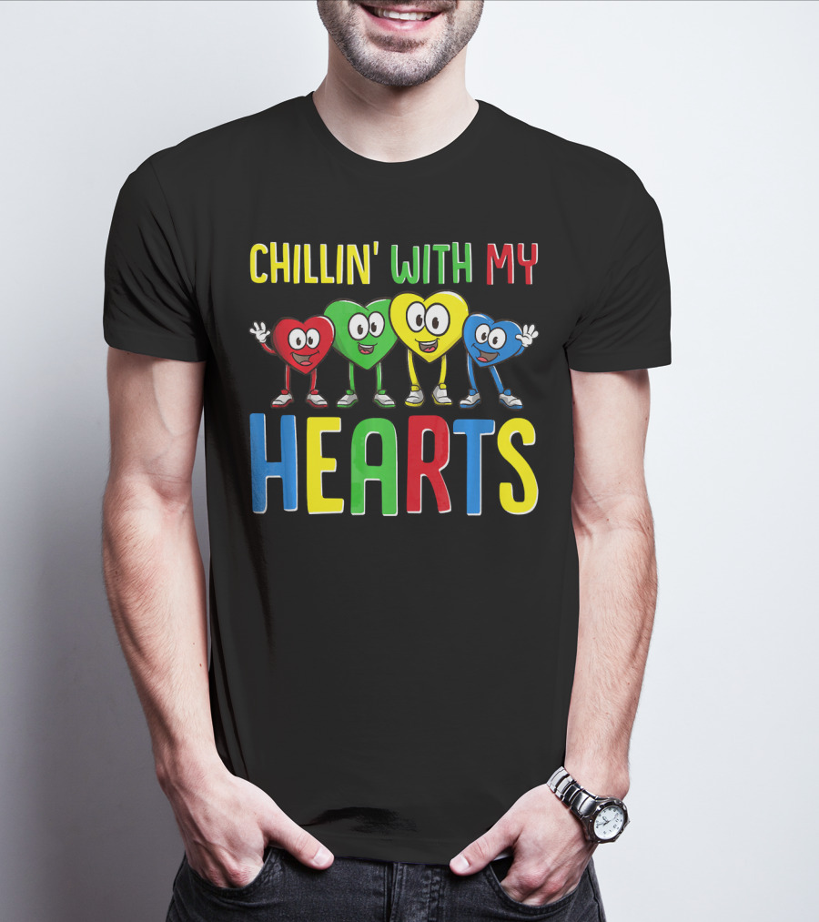 Chillin With My Hearts Colorful Cartoon Characters T-Shirt