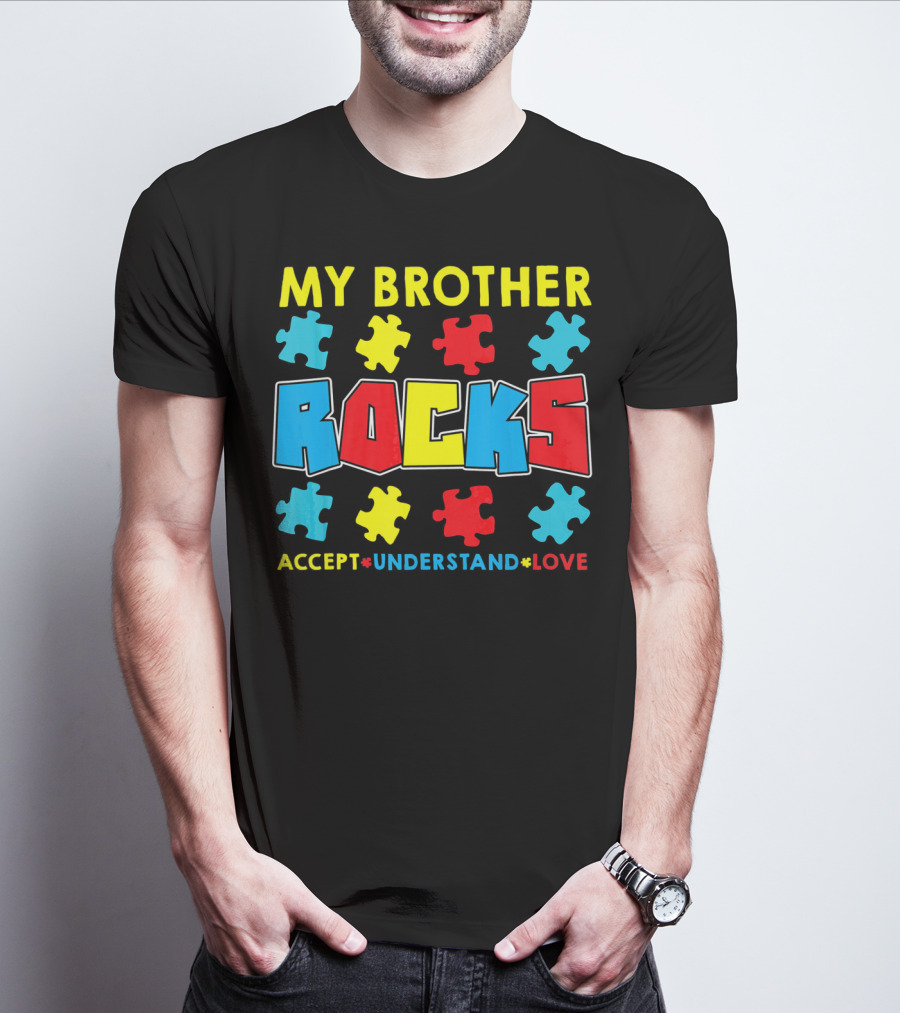 My Brother Rocks Accept Understand Love Autism Awareness T-Shirt