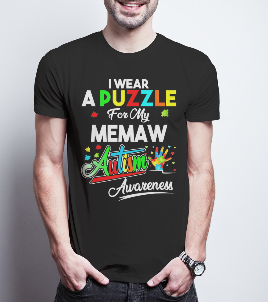 I Wear A Puzzle For My Memaw Autism Awareness T-Shirt