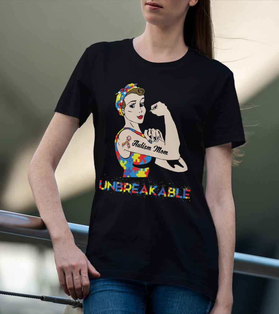 Unbreakable Autism Mom Puzzle Piece Awareness T-Shirt