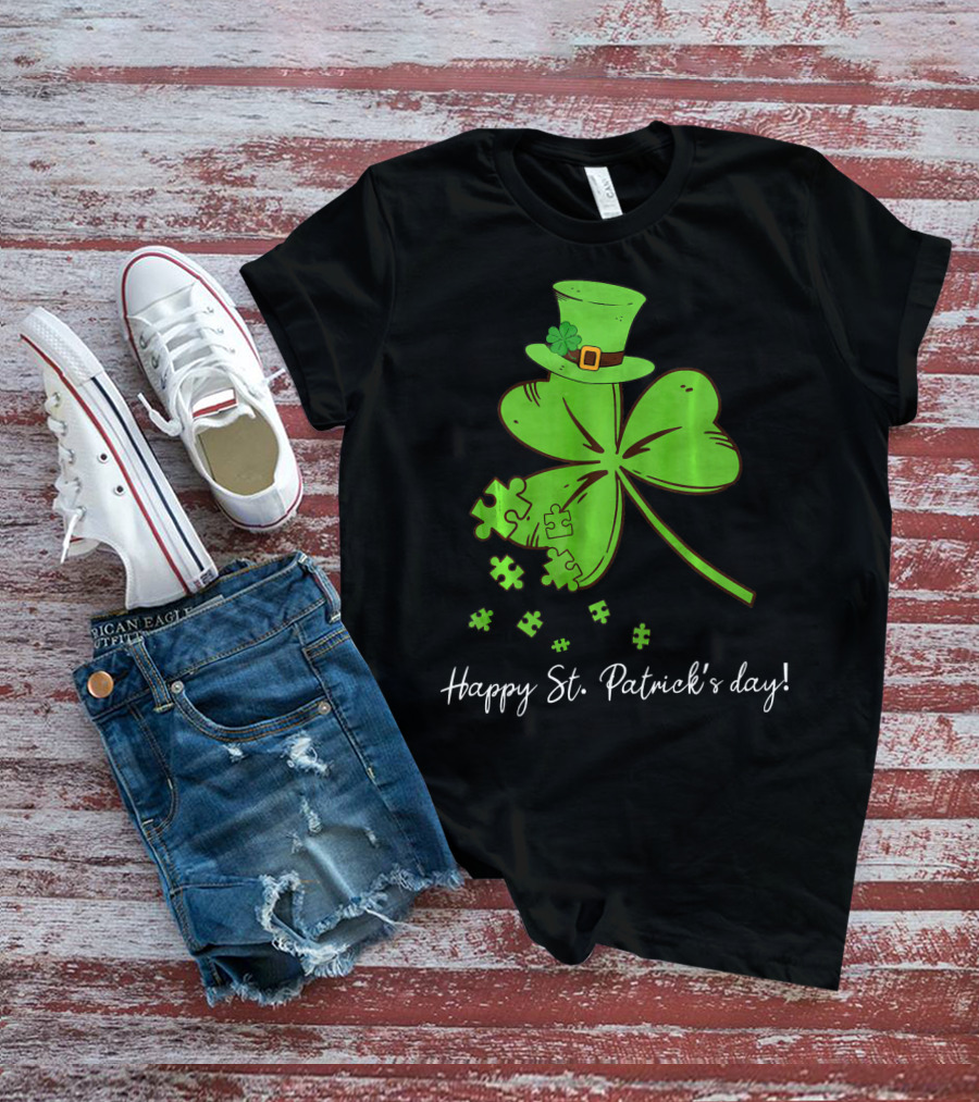 Happy St. Patrick's Day Puzzle Shamrock With Leprechaun Hat T-Shirt