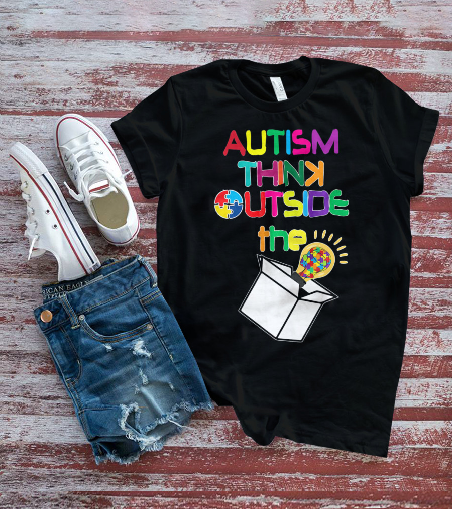 Autism Think Outside The Box Puzzle Piece Lightbulb Awareness T-Shirt