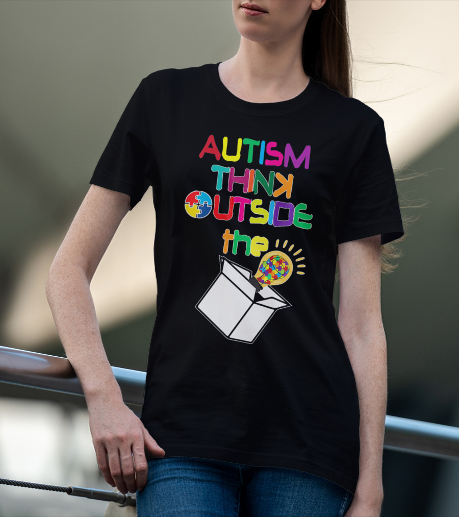 Autism Think Outside The Box Puzzle Piece Lightbulb Awareness T-Shirt
