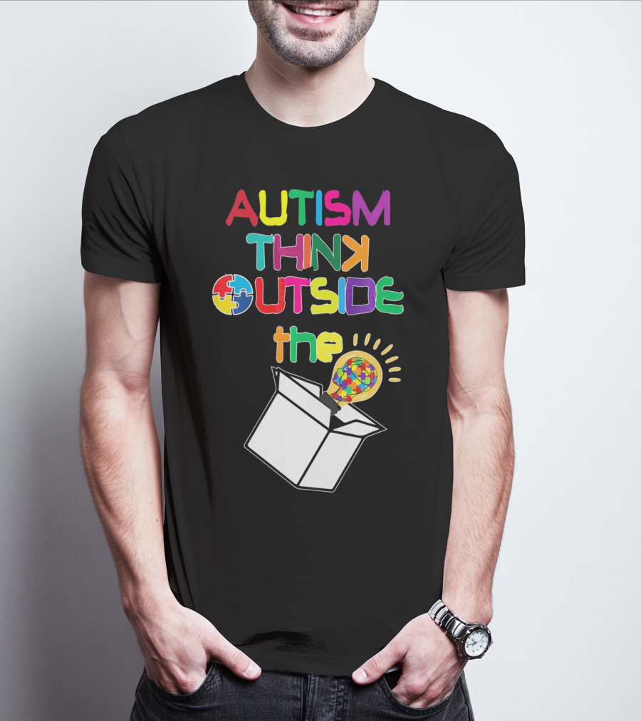 Autism Think Outside The Box Puzzle Piece Lightbulb Awareness T-Shirt