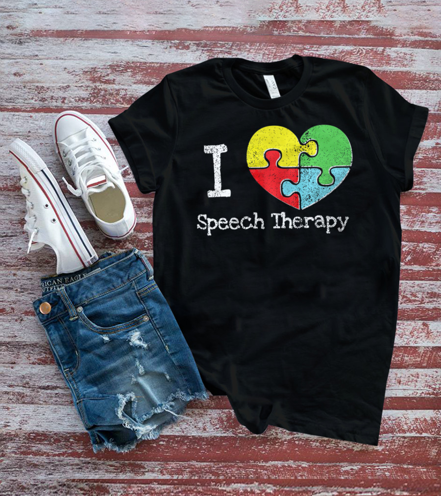 I Heart Speech Therapy Puzzle Autism Awareness T-Shirt