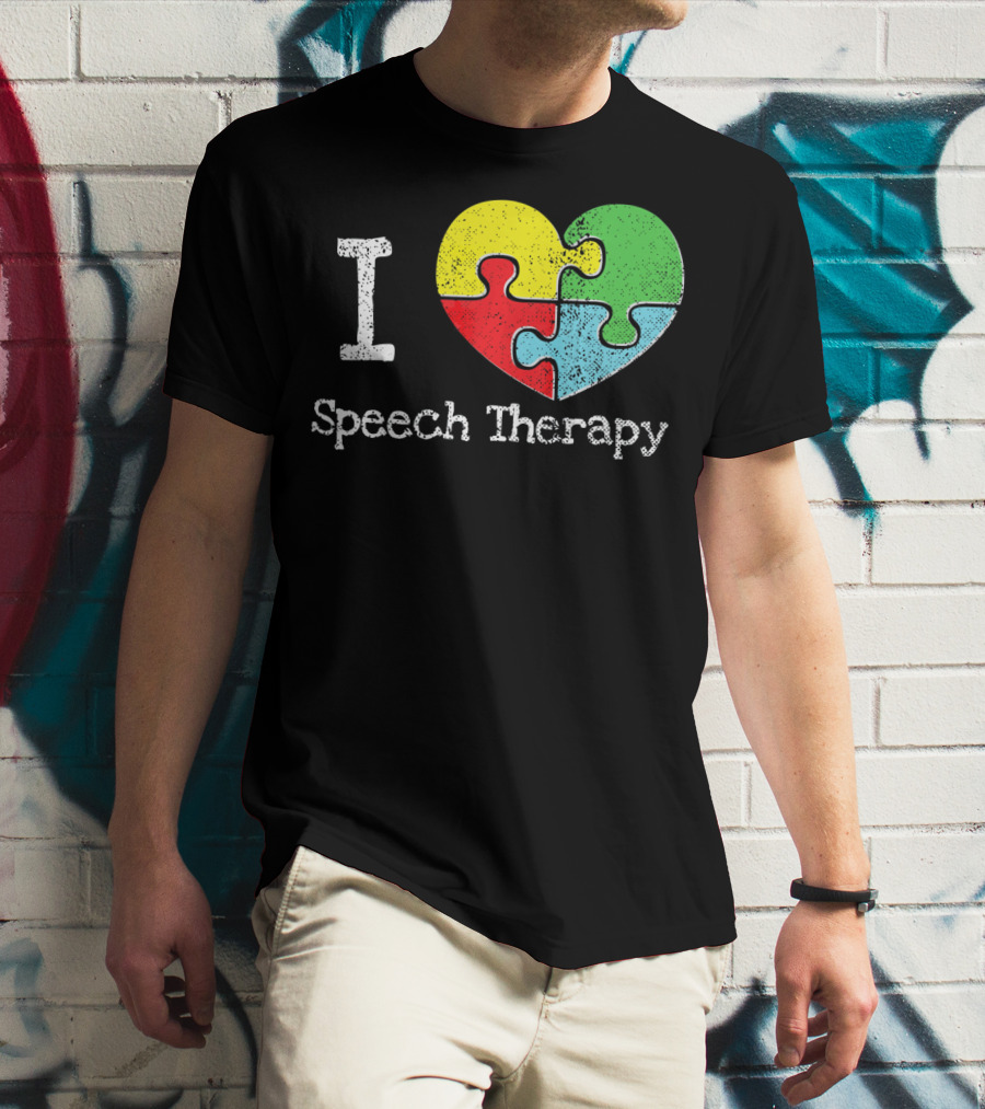 I Heart Speech Therapy Puzzle Autism Awareness T-Shirt