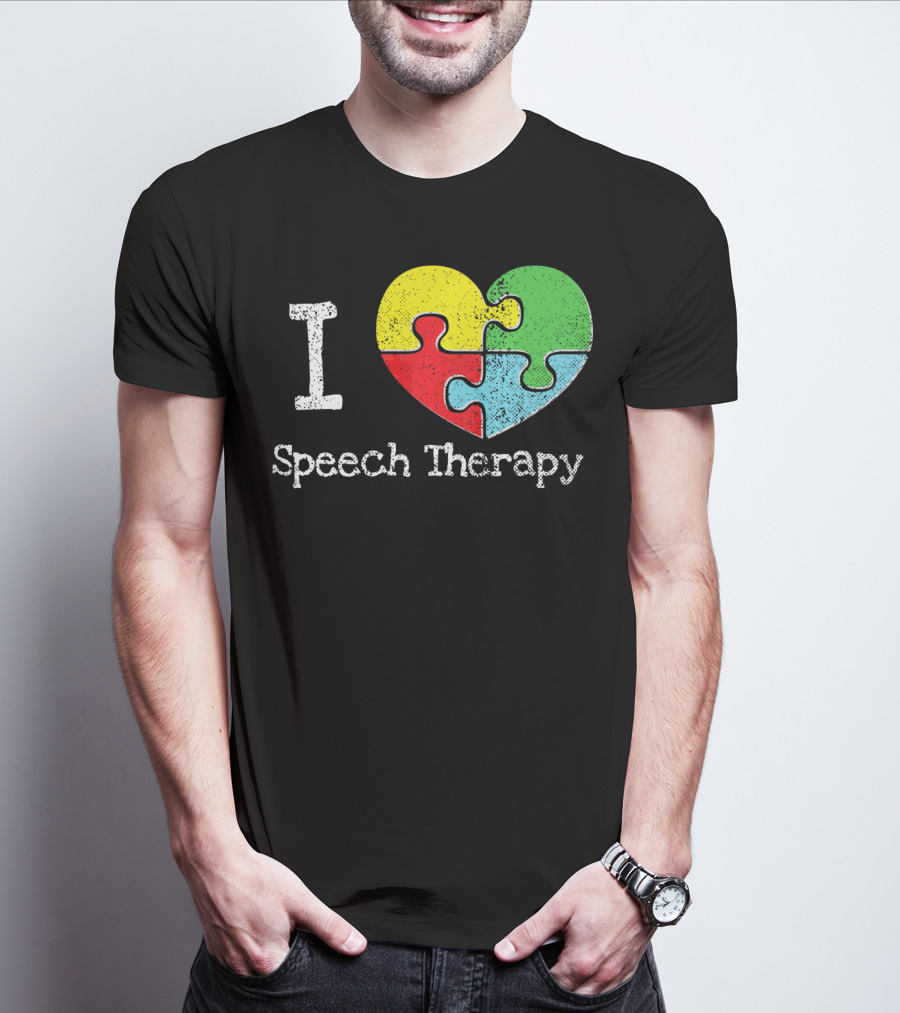 I Heart Speech Therapy Puzzle Autism Awareness T-Shirt