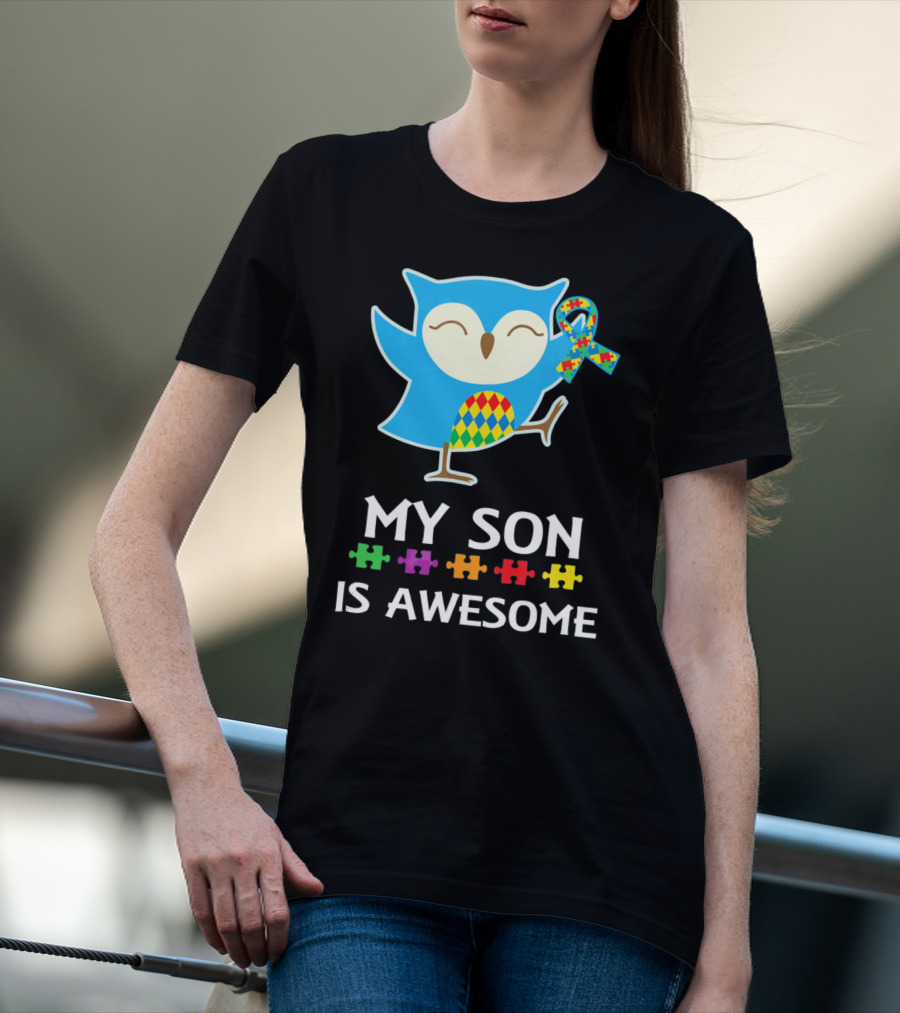 My Son Is Awesome Autism Awareness Owl With Puzzle T-Shirt