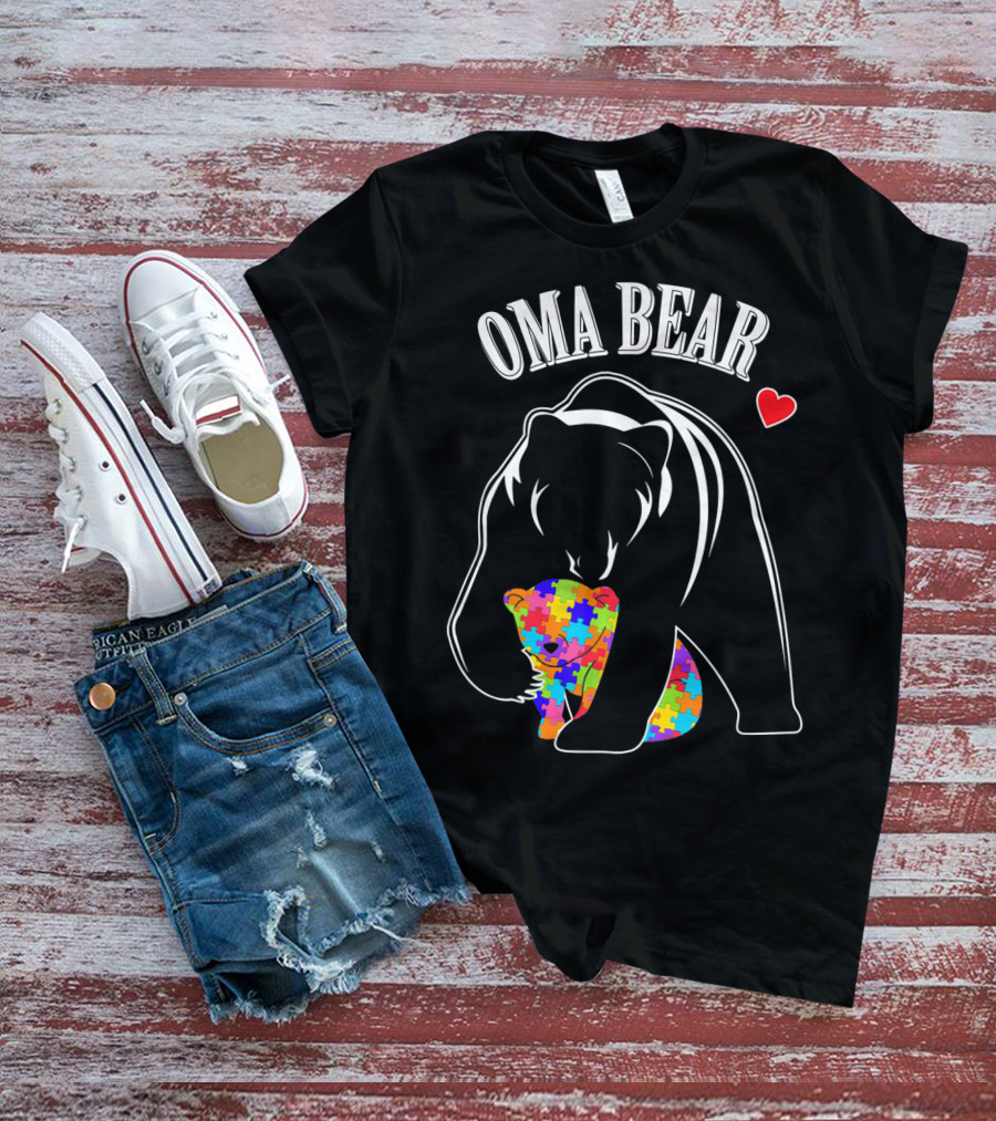 Oma Bear Autism Awareness Love Puzzle Heart T-Shirt
