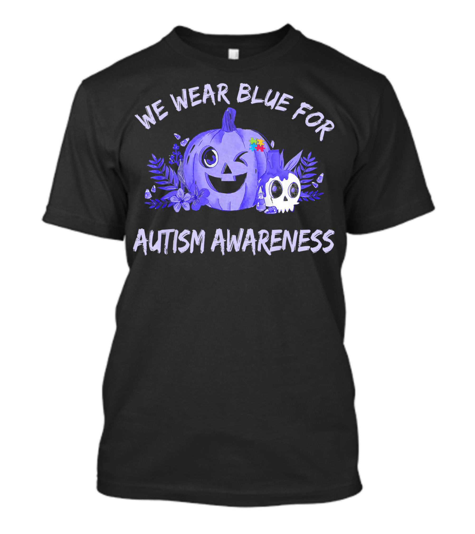 We Wear Blue For Autism Awareness Pumpkin Winking Face T-Shirt