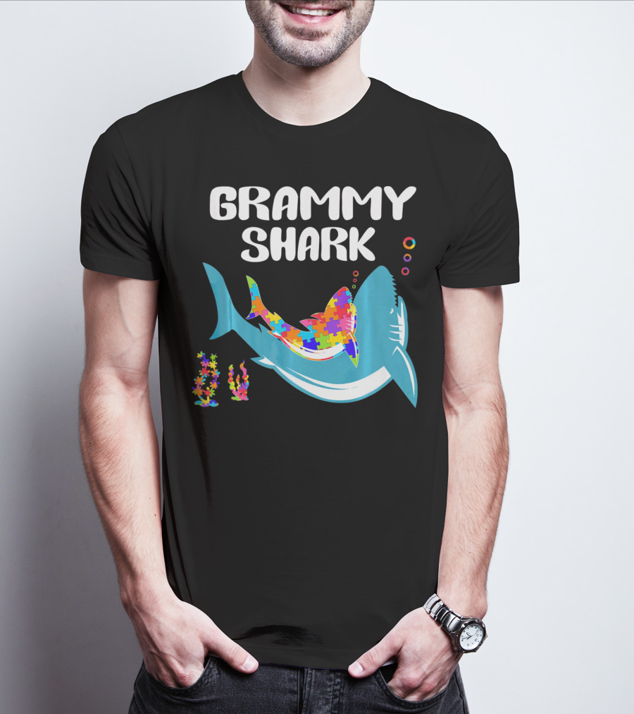 GRAMMY SHARK Autism Awareness Puzzle Shark T-Shirt
