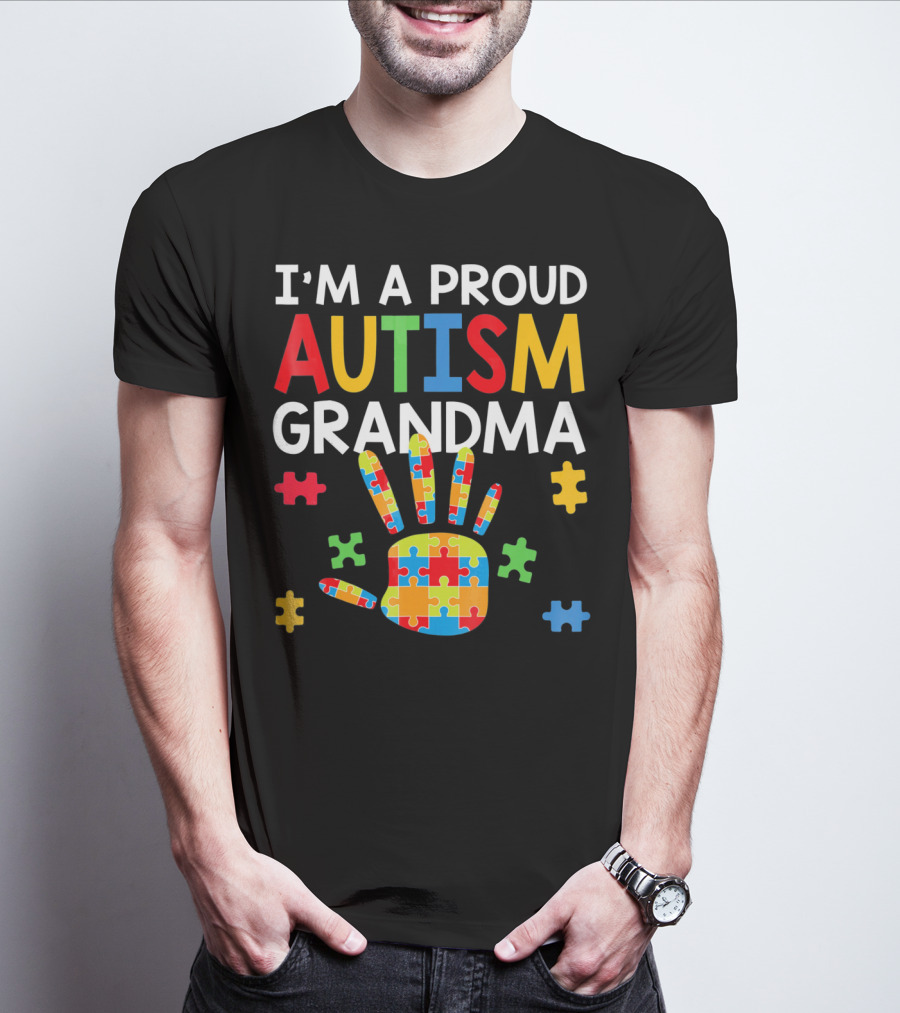 I'm A Proud Autism Grandma Puzzle Hand T-Shirt