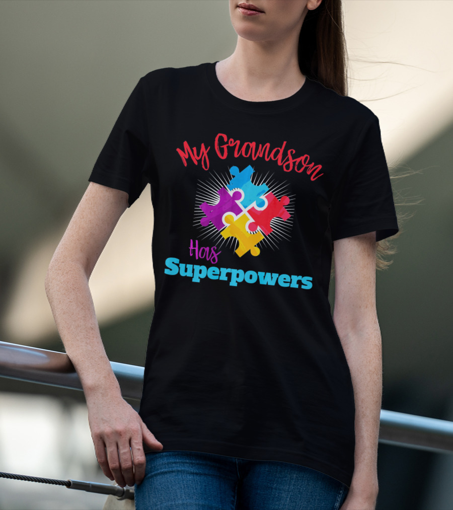 My Grandson Has Autism Superpowers Puzzle T-Shirt