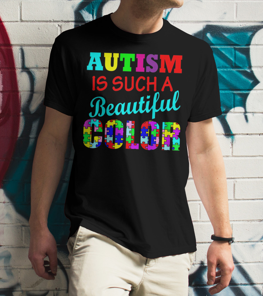 Autism Is Such A Beautiful Color Puzzle Piece Letters T-Shirt