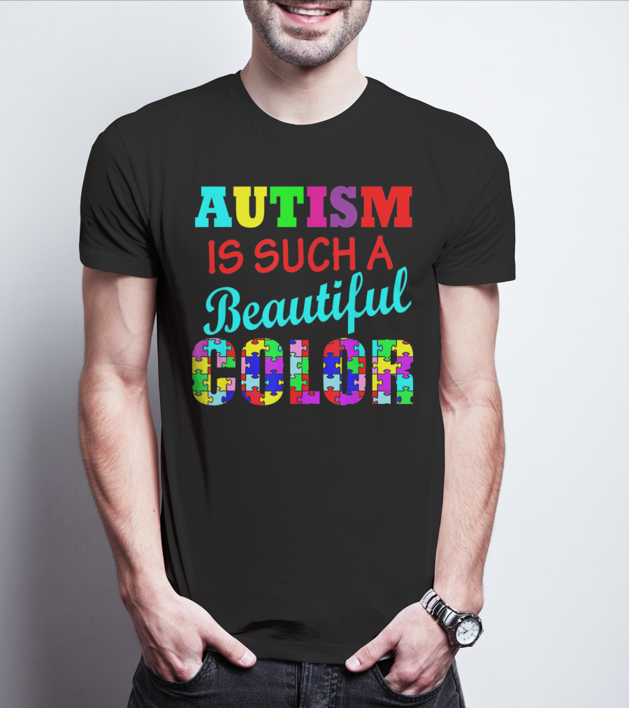 Autism Is Such A Beautiful Color Puzzle Piece Letters T-Shirt