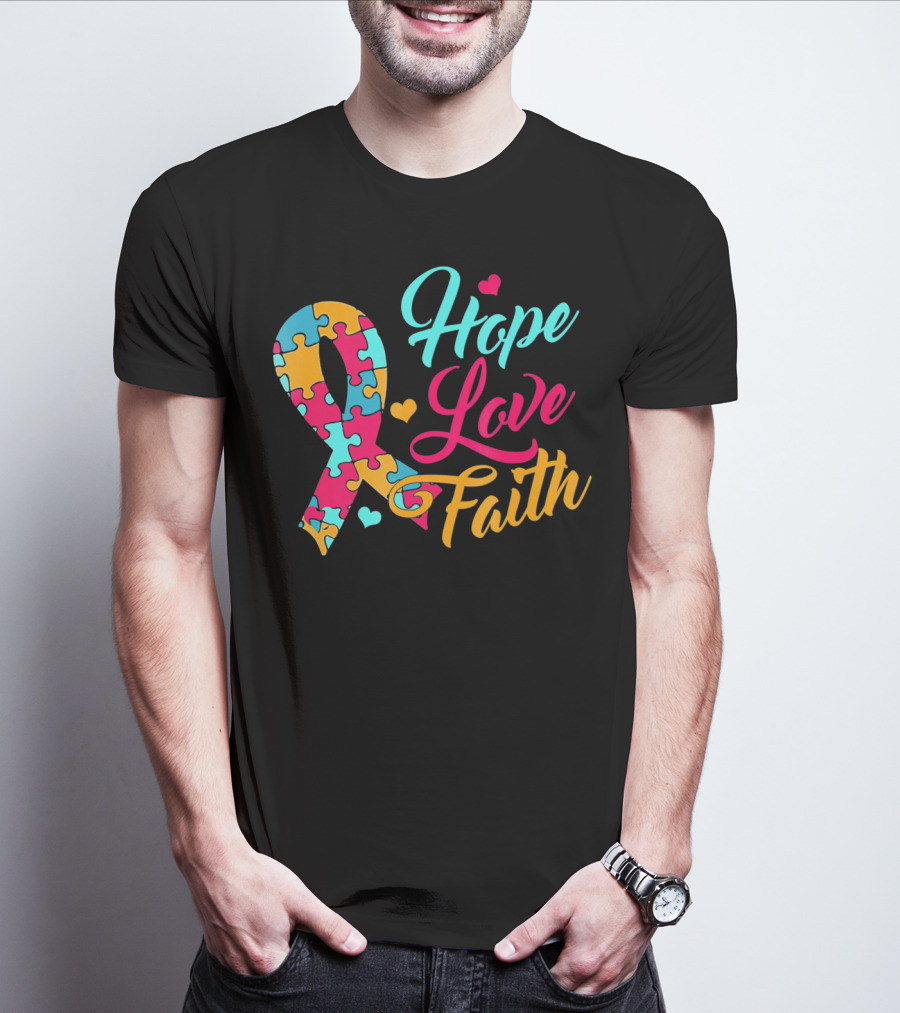 Hope Love Faith Autism Awareness Puzzle T-Shirt