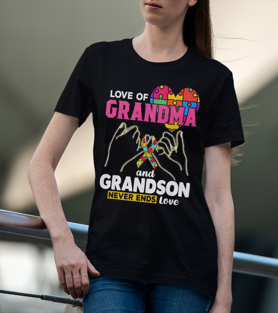 Love Of Grandma And Grandson Never Ends Love Puzzle Heart Hands T-Shirt