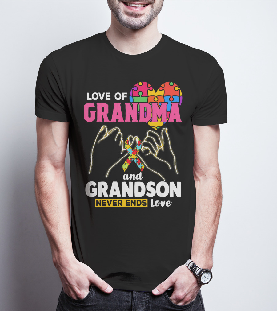 Love Of Grandma And Grandson Never Ends Love Puzzle Heart Hands T-Shirt