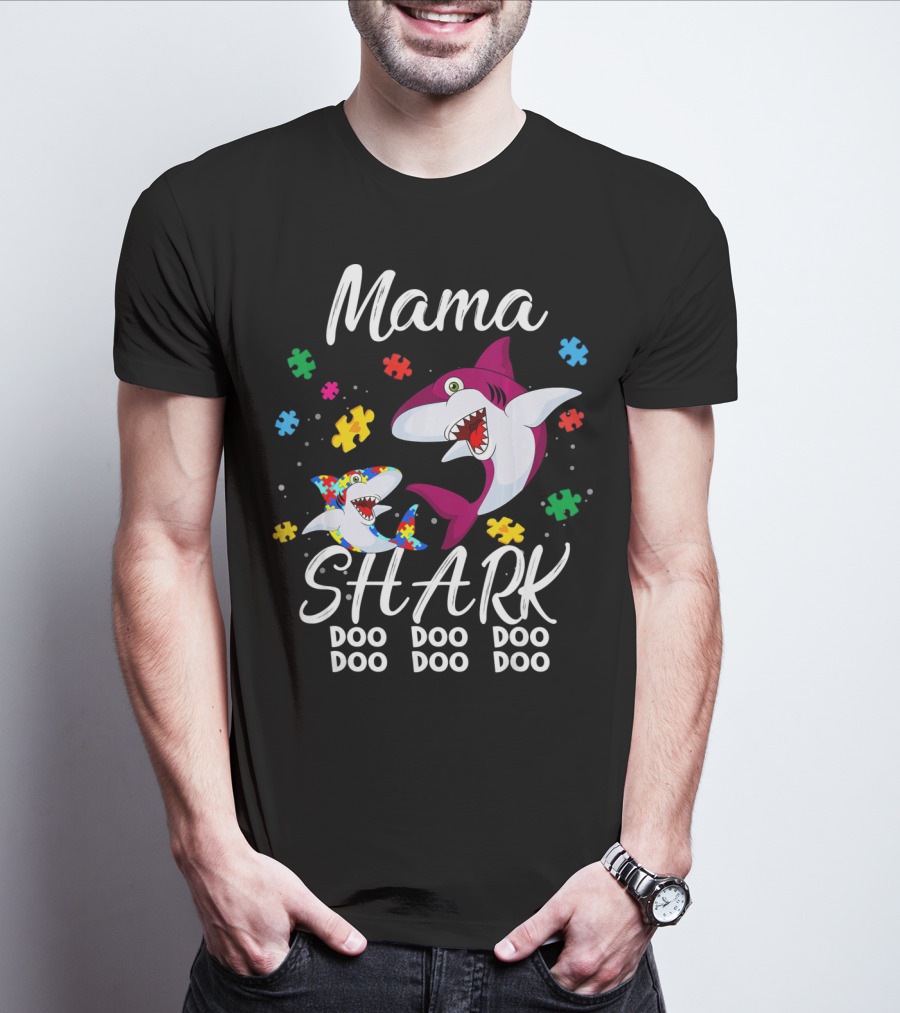 Mama Shark Autism Awareness Doo Doo Doo Puzzle Pieces T-Shirt