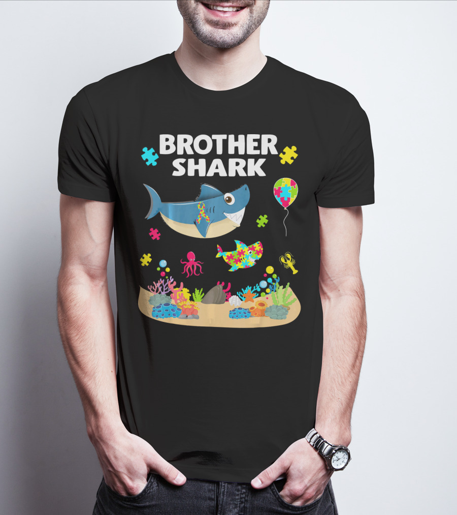 Brother Shark Autism Awareness Puzzle Underwater Scene T-Shirt