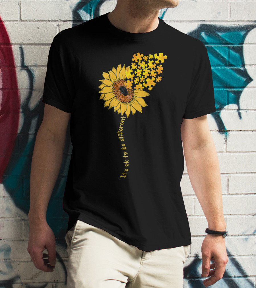 Love Sunflower Puzzle It's OK To Be Different Autism Awareness T-Shirt