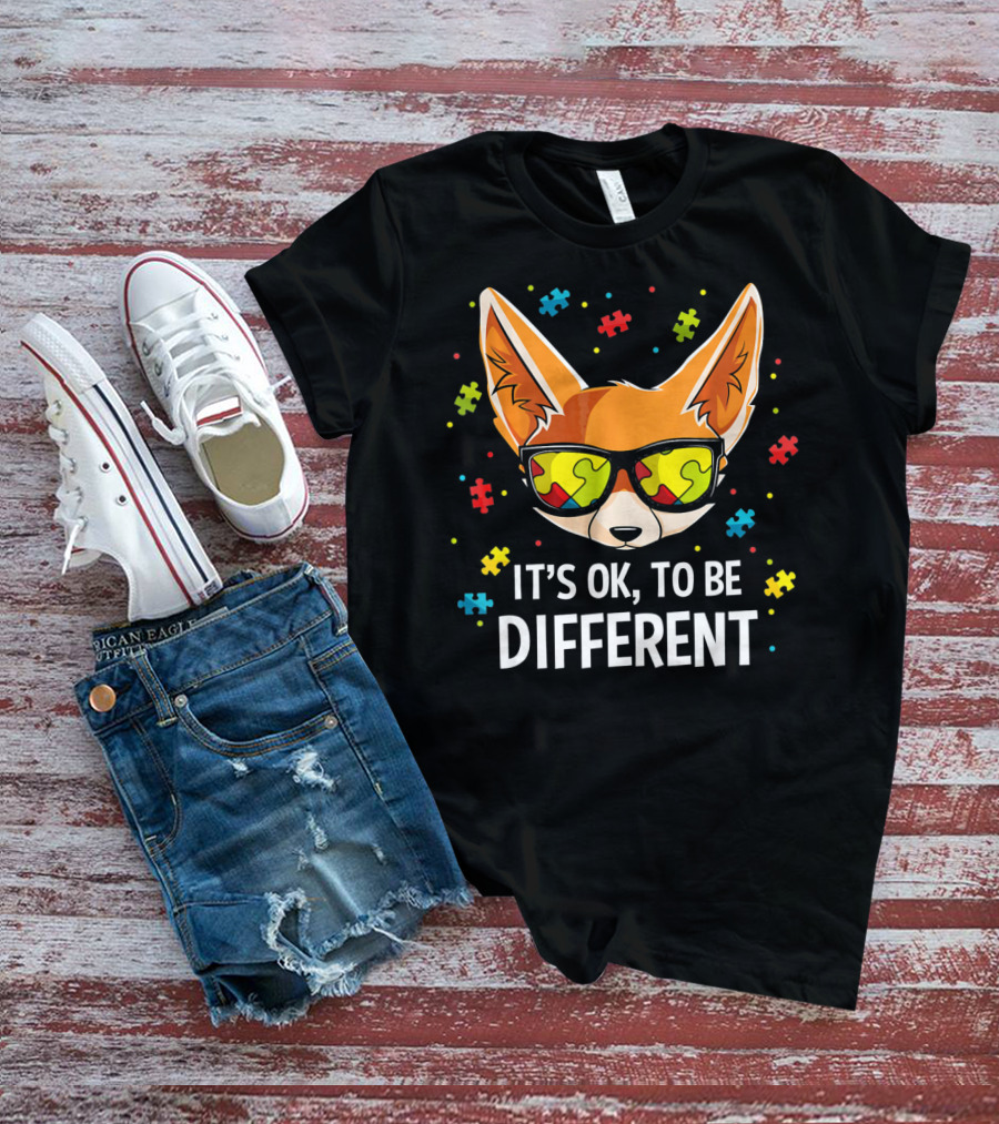 It's OK To Be Different Autism Awareness Puzzle Piece Fox T-Shirt