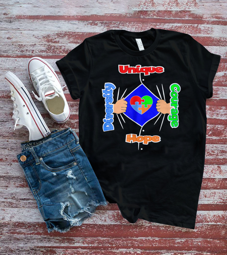 Diversity Unique Courage And Hope Puzzle Heart Superman T-Shirt