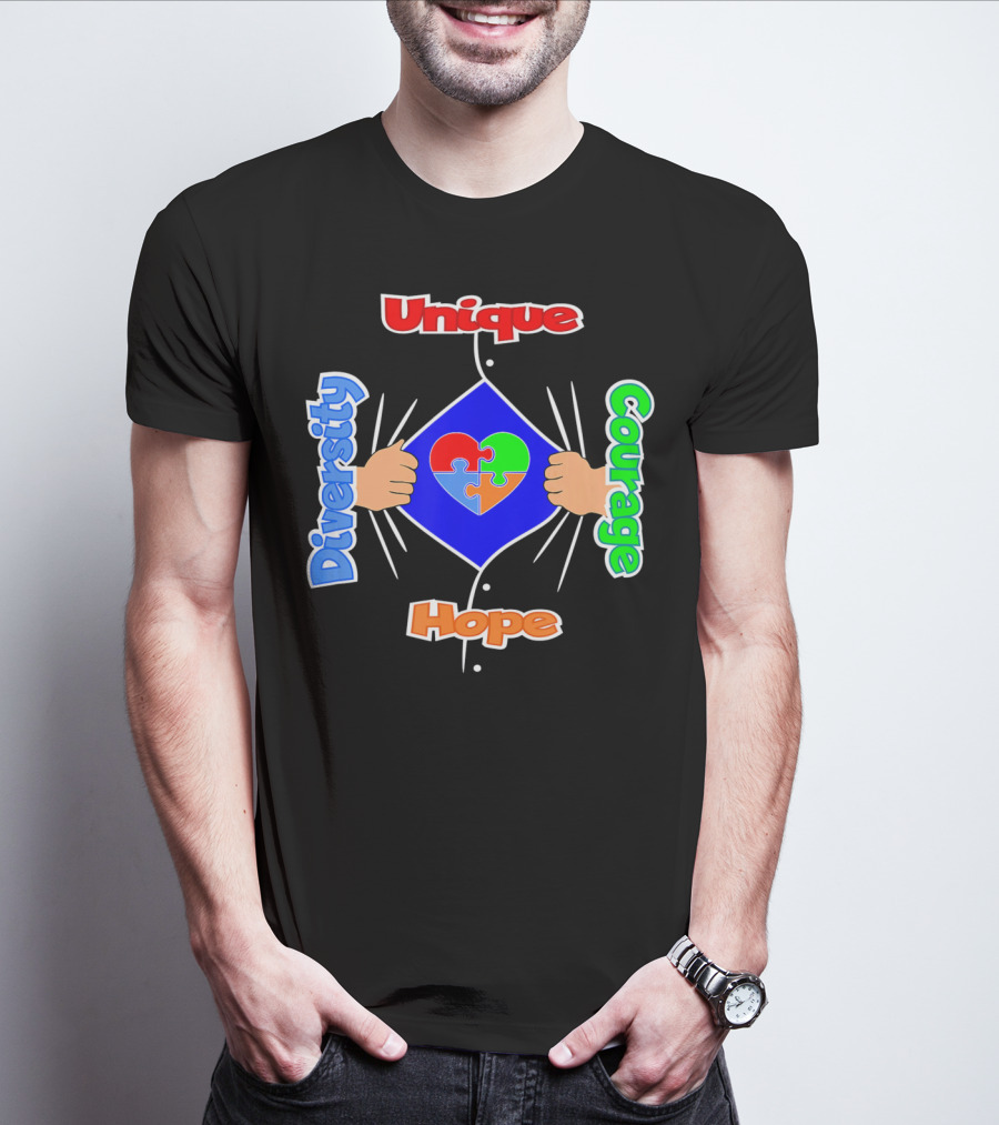 Diversity Unique Courage And Hope Puzzle Heart Superman T-Shirt