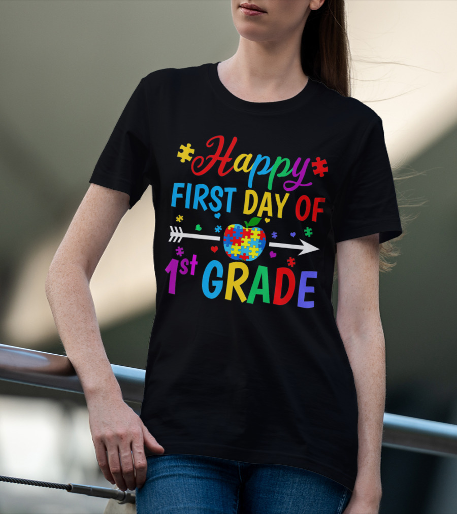 Happy First Day Of 1st Grade Puzzle Apple Arrow T-Shirt