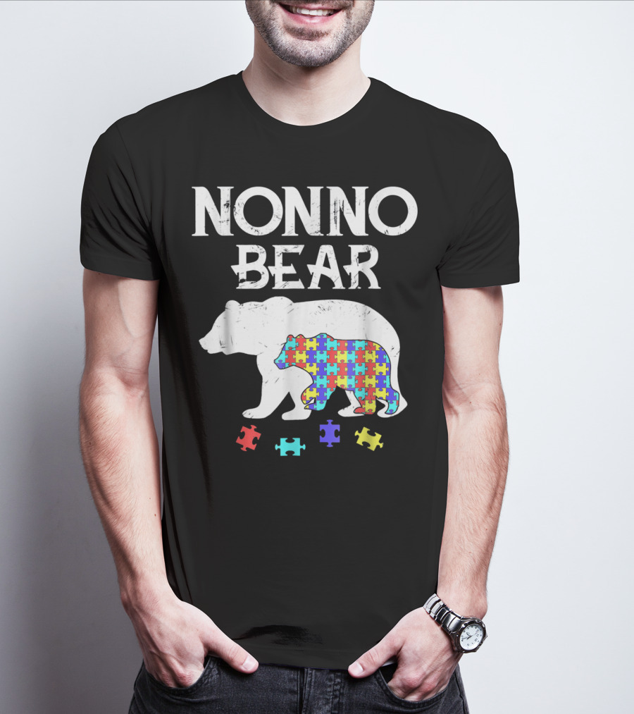 Nonno Bear Puzzle Piece Autism Awareness Mens T-Shirt