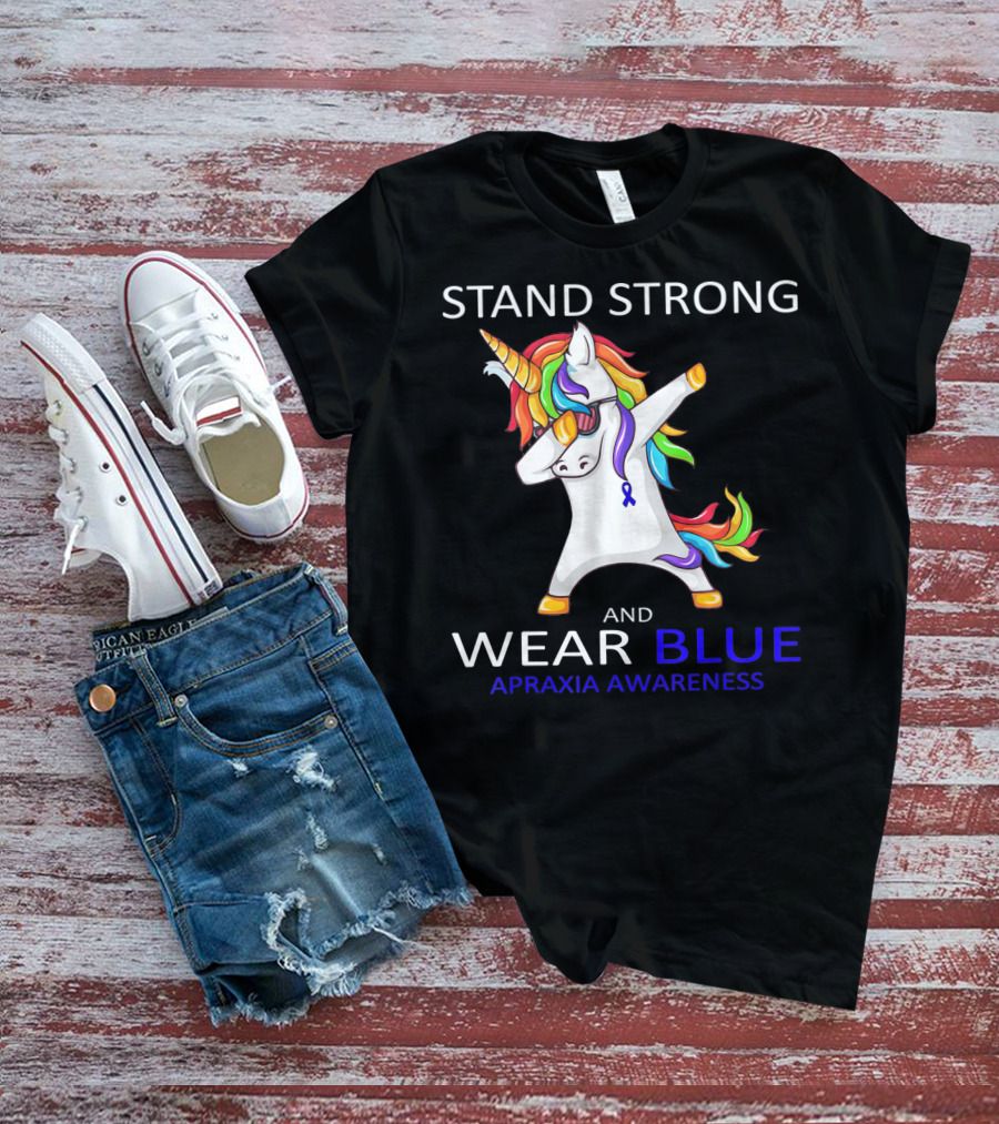 Stand Strong Wear Blue Apraxia Awareness Unicorn Dabbing T-Shirt