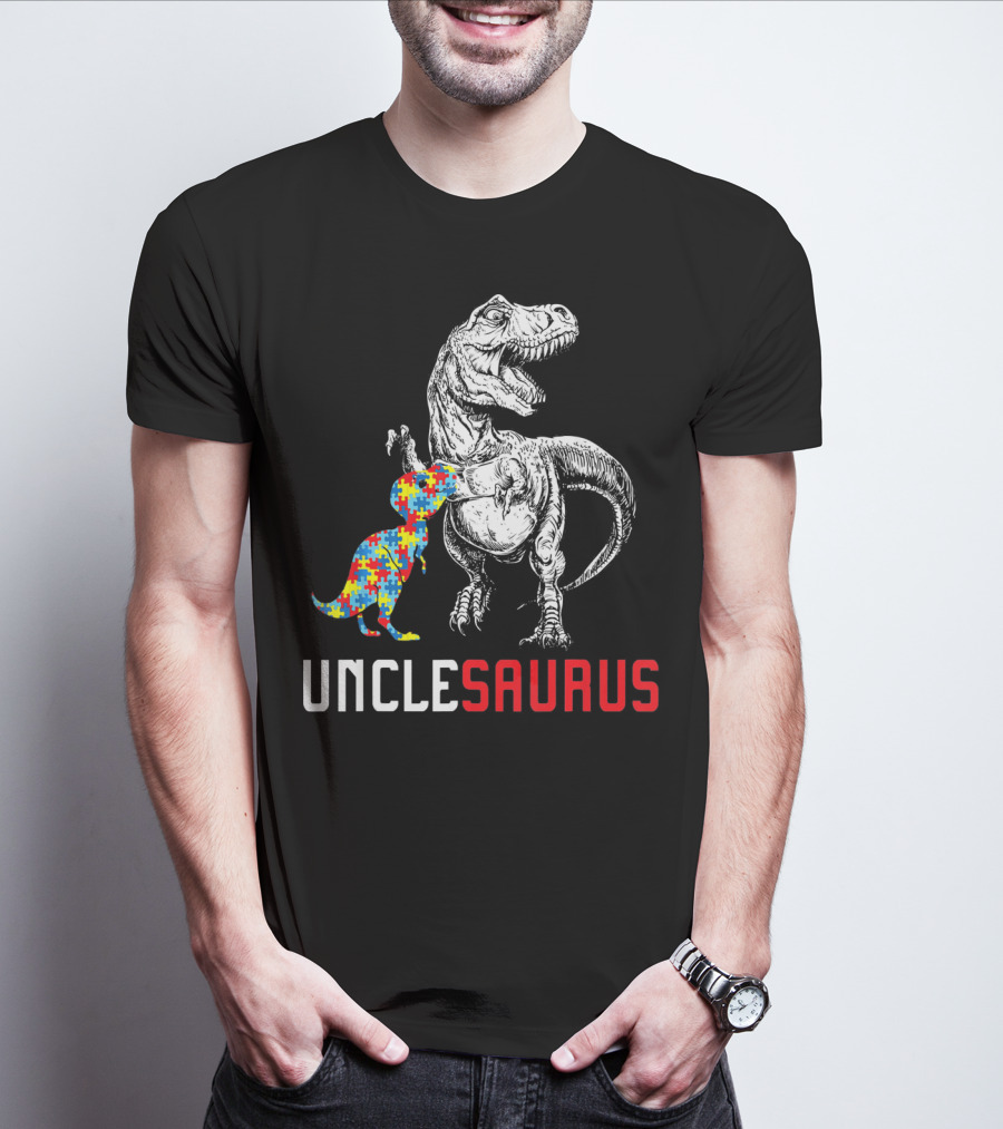 UNCLESAURUS Autism Awareness Dinosaur Puzzle T-Shirt