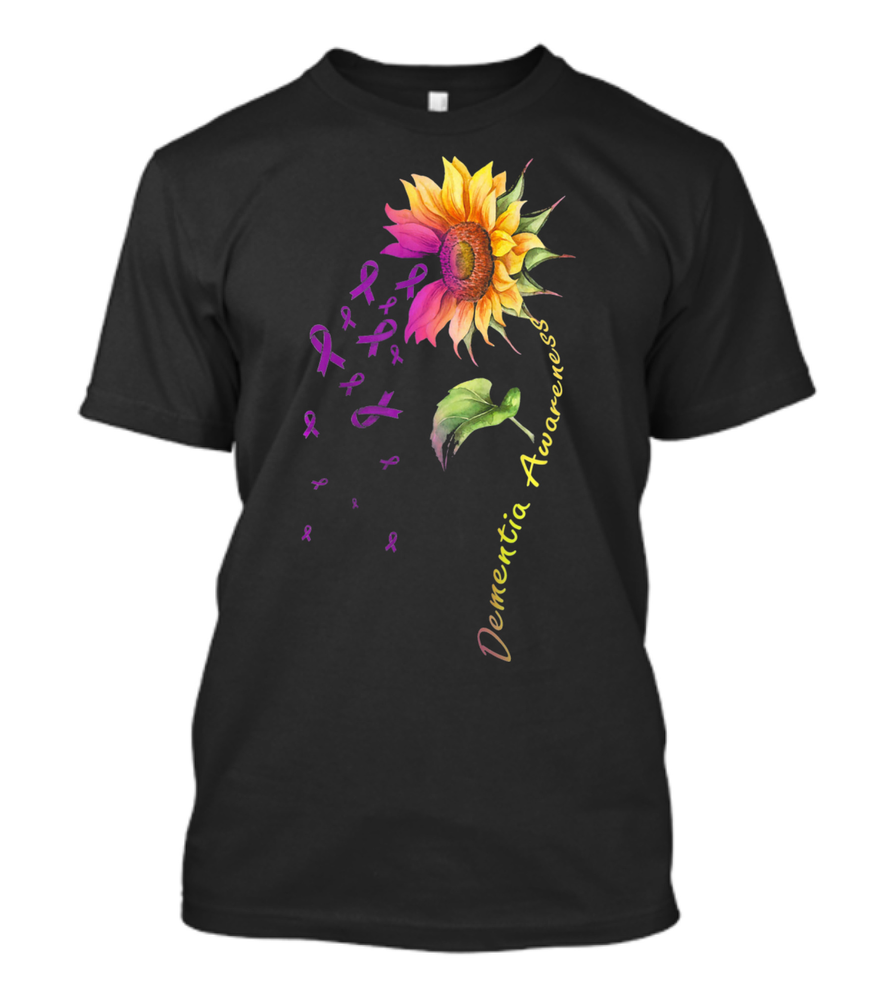 Dementia Awareness Sunflower With Purple Ribbons T-Shirt