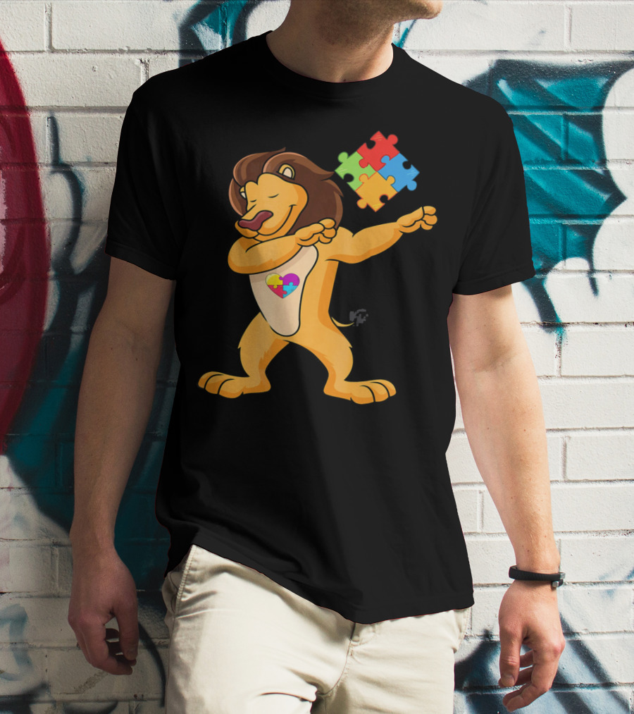 Lion Dab Puzzle Piece Autism Awareness T-Shirt