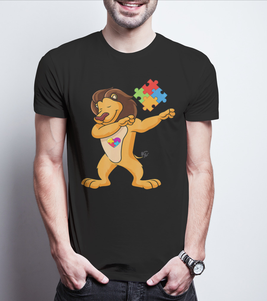 Lion Dab Puzzle Piece Autism Awareness T-Shirt