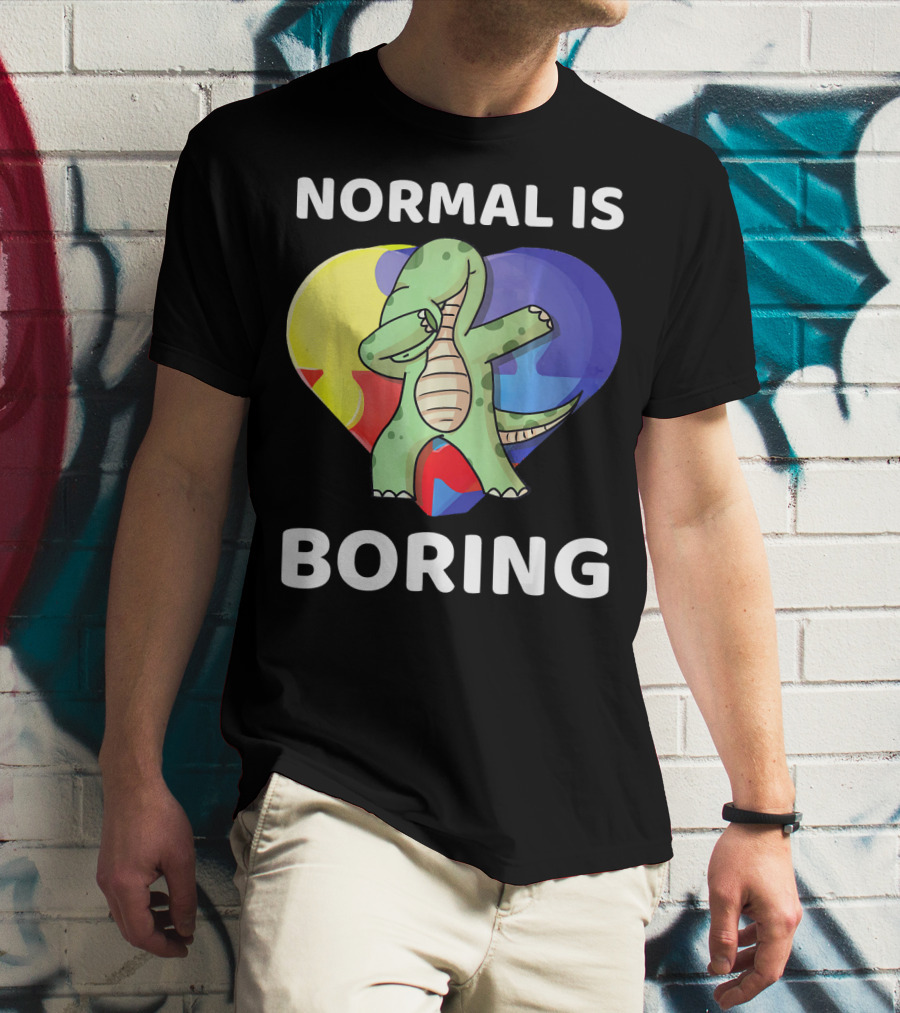 Normal Is Boring Autism Awareness Brontosaurus Dinosaur T-Shirt