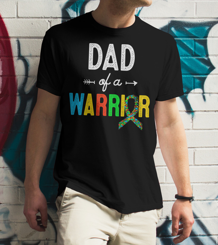 Dad Of A Warrior Autism Awareness Support Puzzle T-Shirt