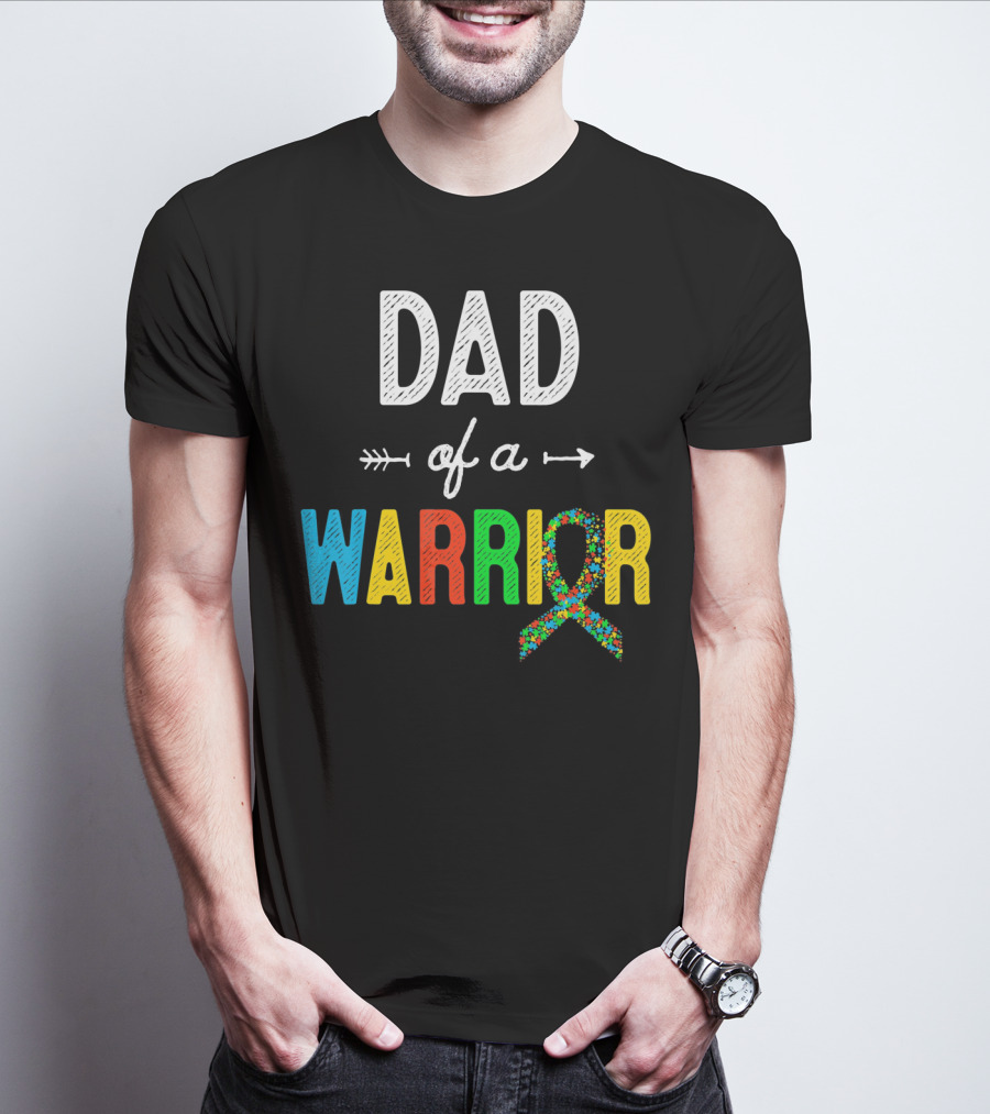 Dad Of A Warrior Autism Awareness Support Puzzle T-Shirt