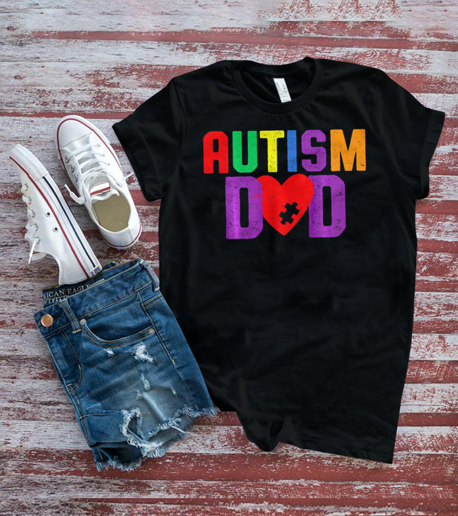 AUTISM DAD Heart Puzzle Awareness T-Shirt