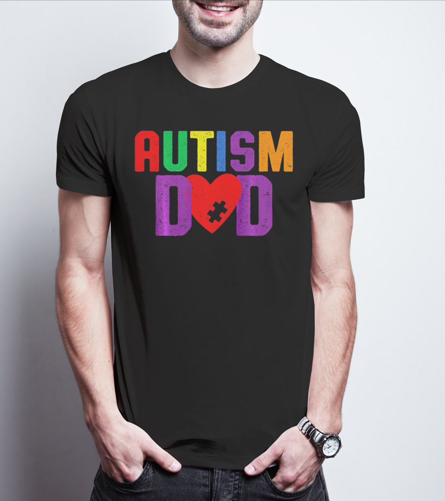 AUTISM DAD Heart Puzzle Awareness T-Shirt