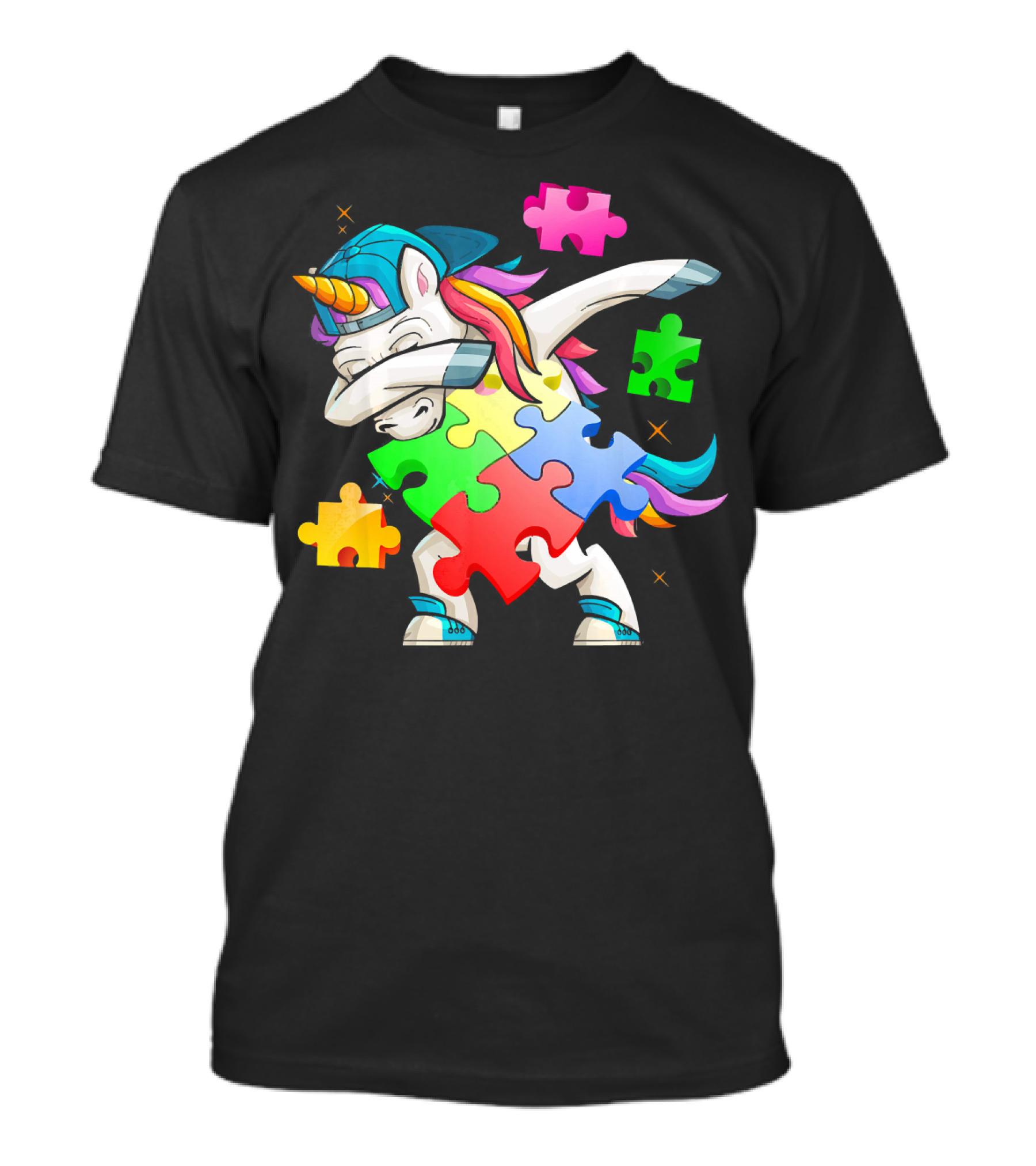 Autism Awareness Dabbing Unicorn Rainbow Puzzle Pieces T-Shirt