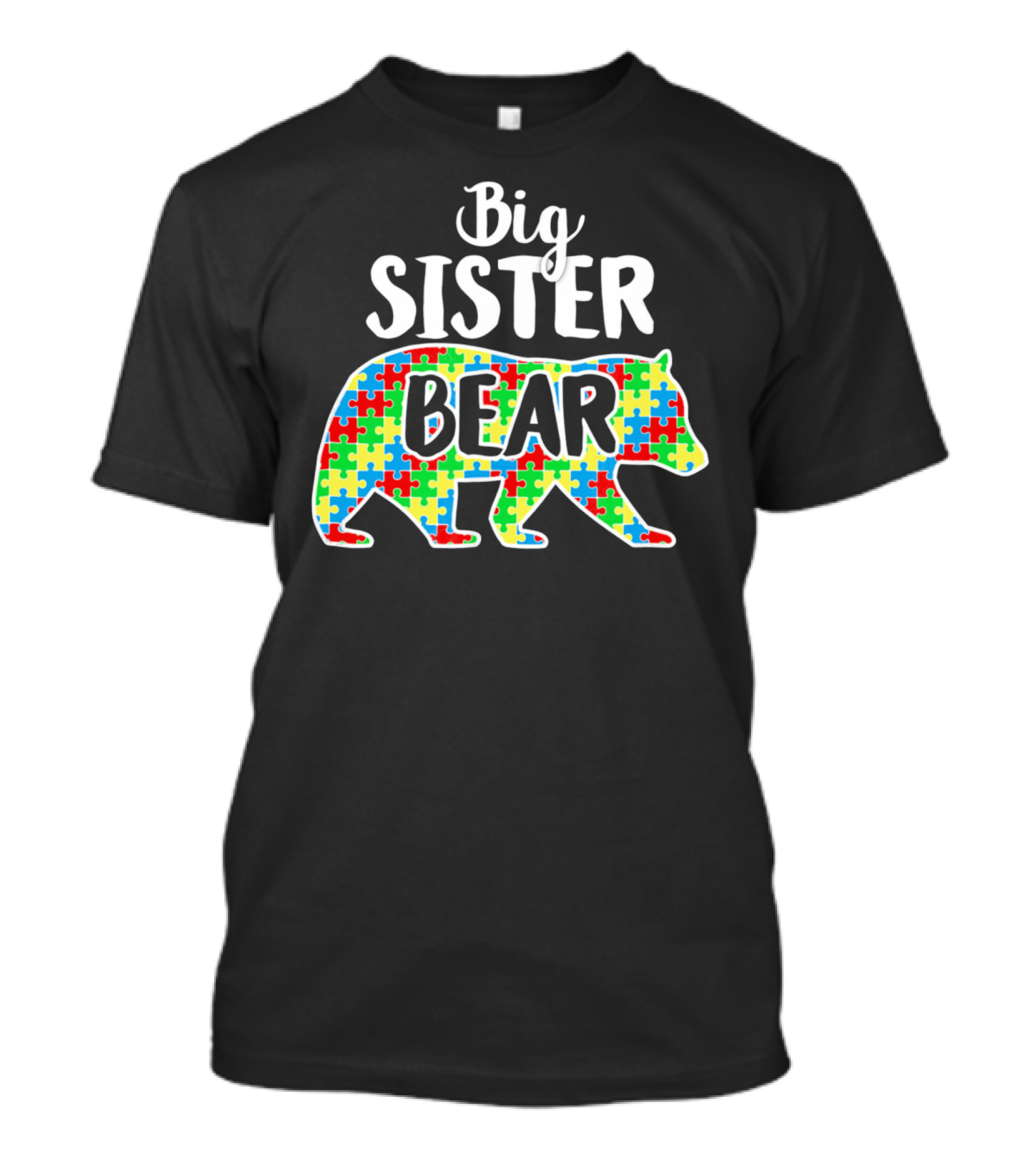 Big Sister Bear Autism Awareness Puzzle T-Shirt