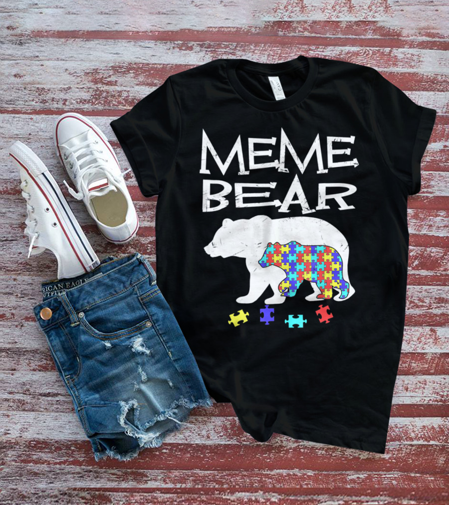 Meme Bear Autism Awareness Puzzle Piece Bear T-Shirt