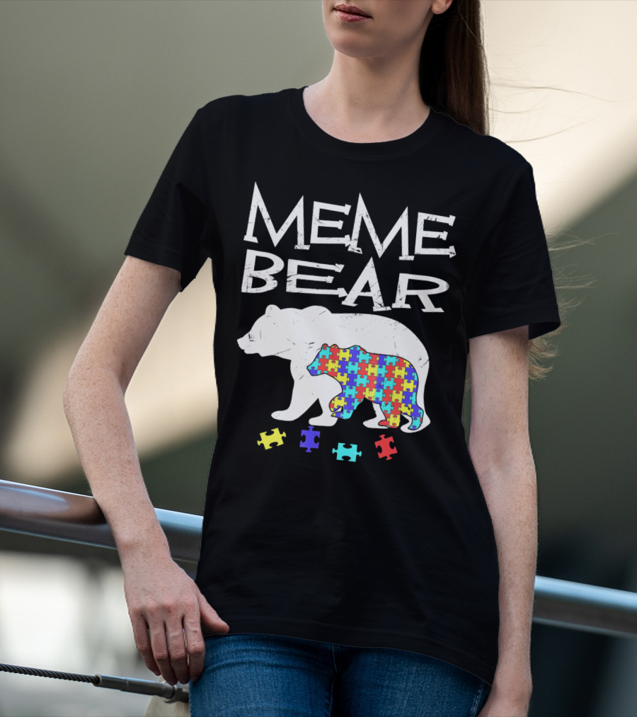 Meme Bear Autism Awareness Puzzle Piece Bear T-Shirt