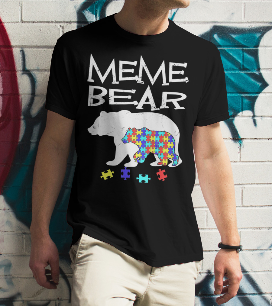 Meme Bear Autism Awareness Puzzle Piece Bear T-Shirt